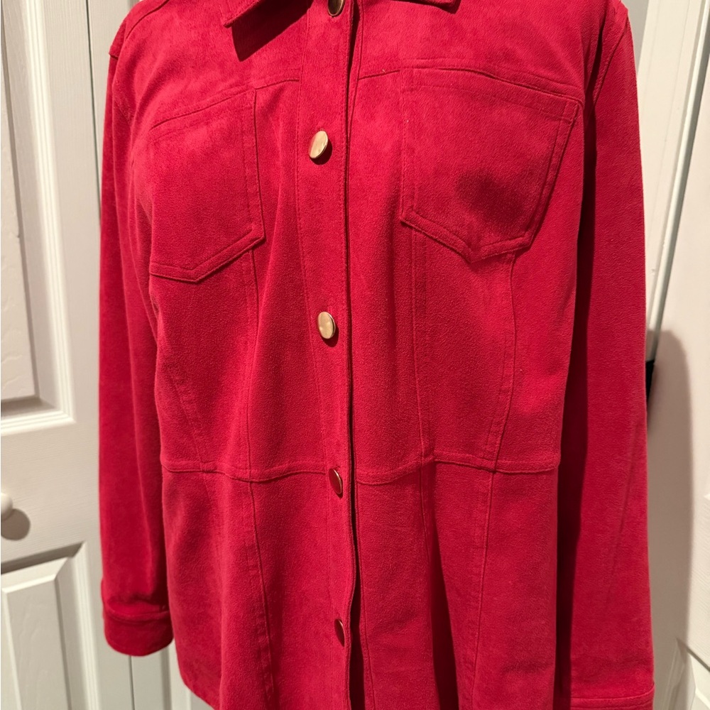 Chico's Vibrant Red-Coral Sueded Utility Jacket